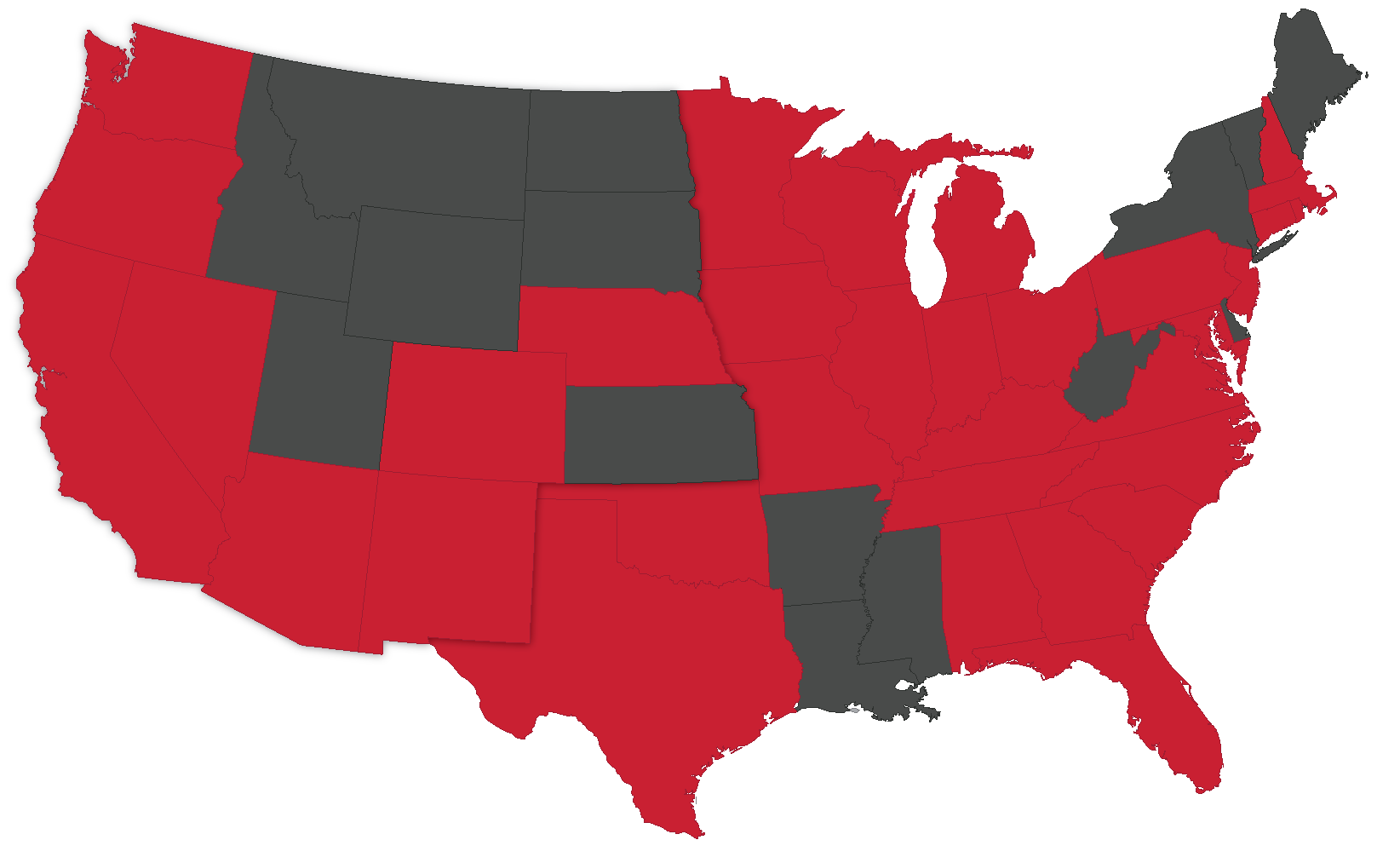 Customer Map Red States December 2025